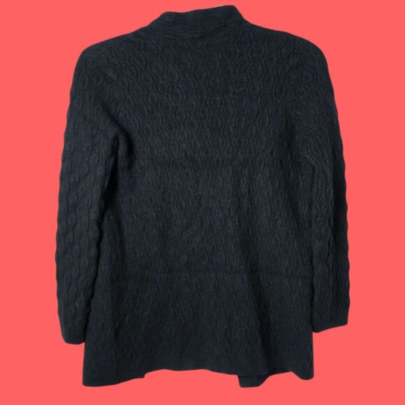 Garnet Hill Black Cable Knit 100%Cashmere Cardigan Sweater Womens Black Medium - Picture 9 of 13